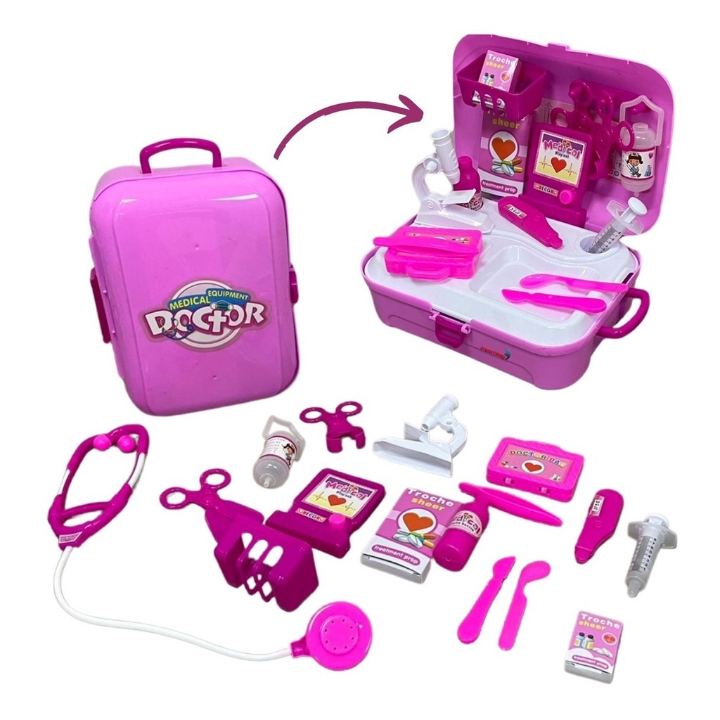 KIT MÉDICO INFANTIL COM MALETA 20 PEÇAS BW161, kit medico brinquedo para desenvolver a criança