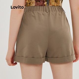 Lovito Shorts Liso com Bolso de Cintura Elástica L20D064 (Caqui/Bronzeado/Preto)