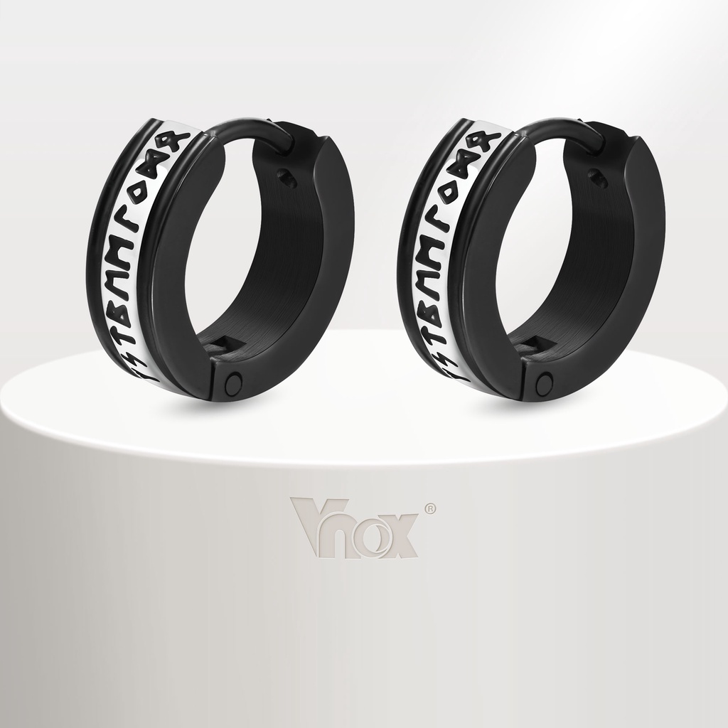 Brincos Vnox Fashion Men's Earrings , Aço Inoxidável Full Light Interior E Exterior Corrosão Plana Viking Símbolo Brinco Elétrico Jóias Pretas