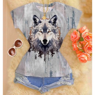 Tshirt feminina premium - Lobo na floresta