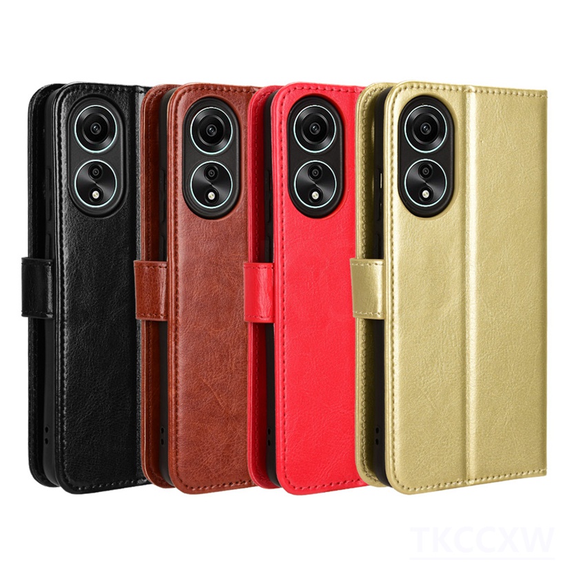 Moda Couro Sólido Cor Para OPPO A38 A58 A78 A98 Flip Stand Phone Case Carteira De Capa De Cartão