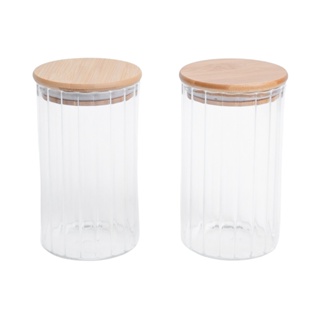 Kit 2 potes vidro canelado com tampa de bambu 800ml - Oikos em Oferta na Shopee