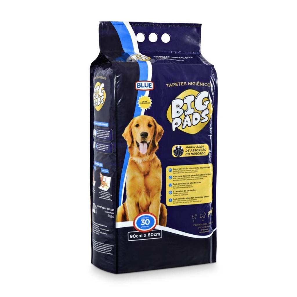 Tapete Higiênico Cães Big Pads Grande 30 Un 90x60cm Expet