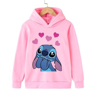 Camiseta Anime Casual Infantil Lovely Stitch Print Hoodies Baby Girls Cartoon Kids Hip Hop Streetwear Pullover