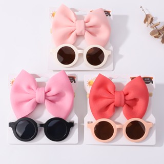 2Pcs/set Kids Bows Hairpin Sweet Sunglasses Óculos De Proteção Para Crianças Baby Girls Seaside Férias Acessórios De Cabelo