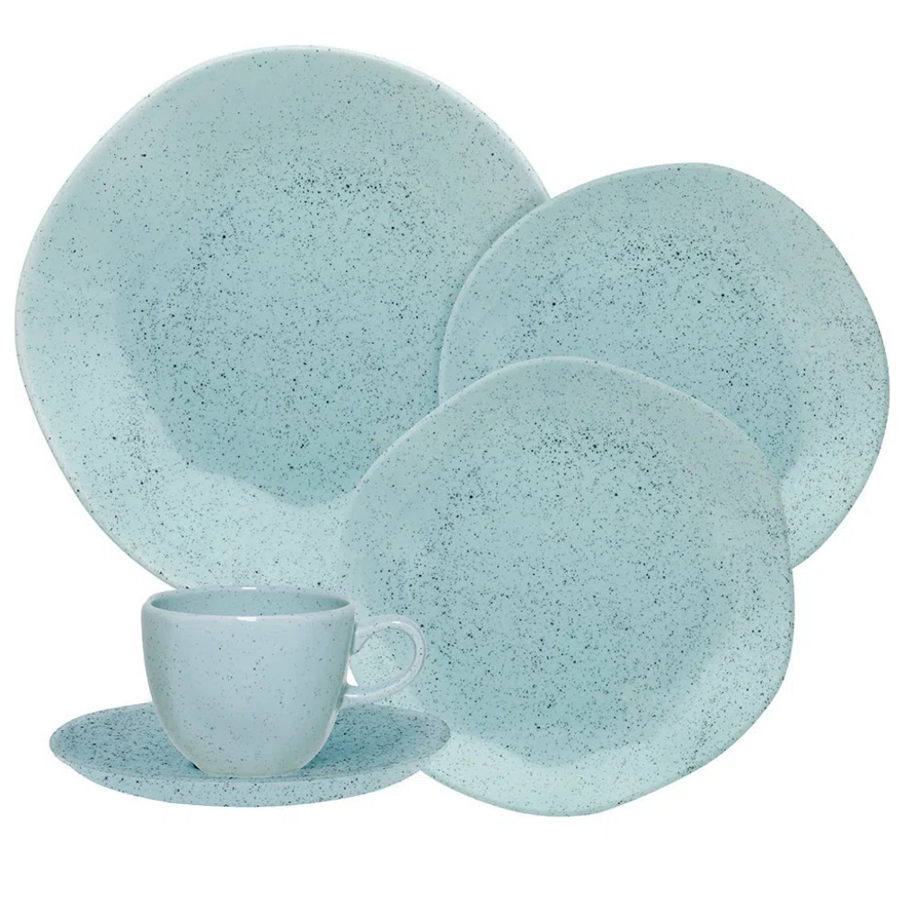 Aparelho De Jantar Ryo Blue Bay 20 Peças Azul Claro Oxford Porcelanas