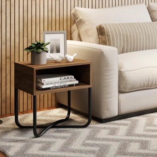 Mesa Lateral/Cabeceira Madeirada e Tubos Pretos Carraro