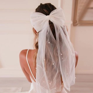 Nova Noiva De Casamento Laço De Em Malha De Pérola De Véu Curto Fino Acessórios