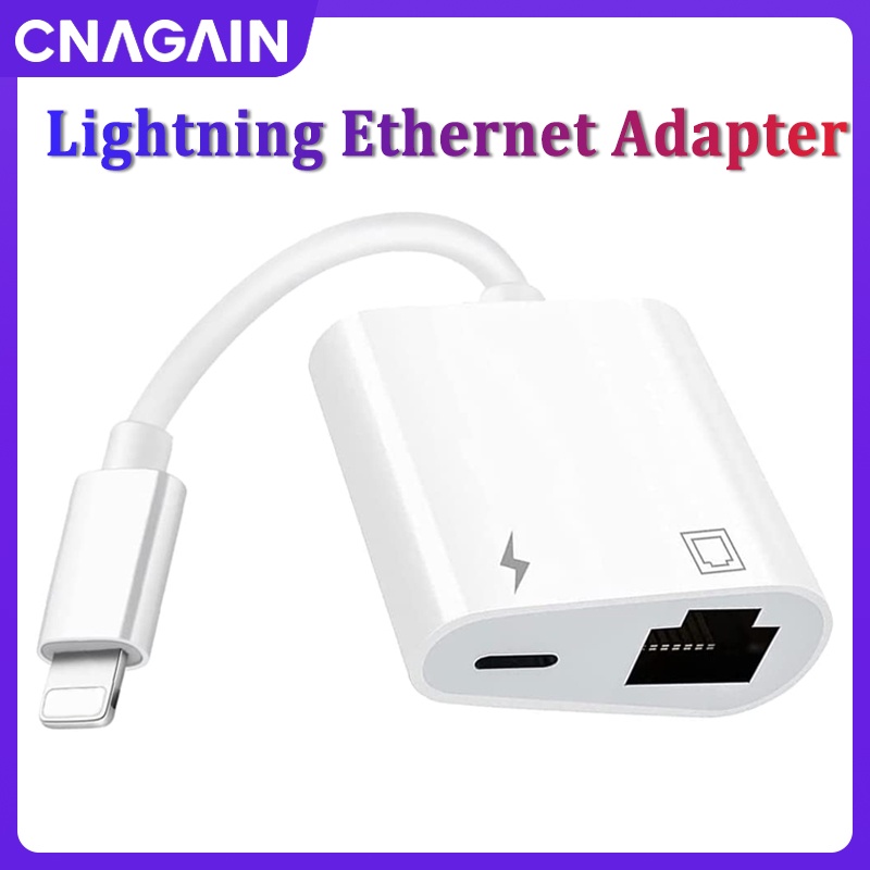 Adaptador De Rede LAN Ethernet CNAGAIN Lightning to , 2 Em 1 RJ45 Com Porta De Carga Compatível iPhone/iPad , Suporta 100Mbps