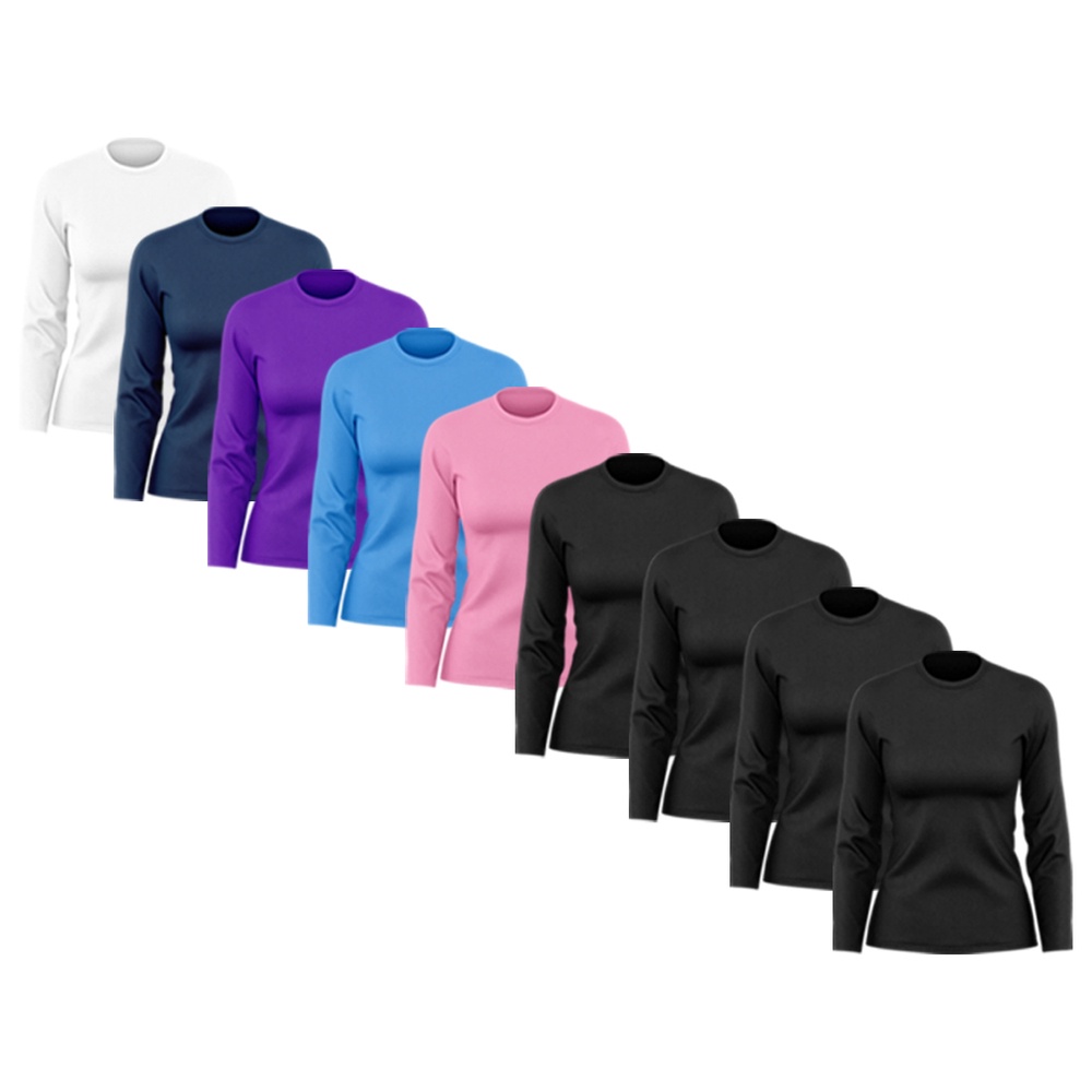 Kit 9 Camisetas Feminina Manga Longa Dry Fit Básica Lisa Proteção Solar UV Térmica Blusa Academia Esporte Praia