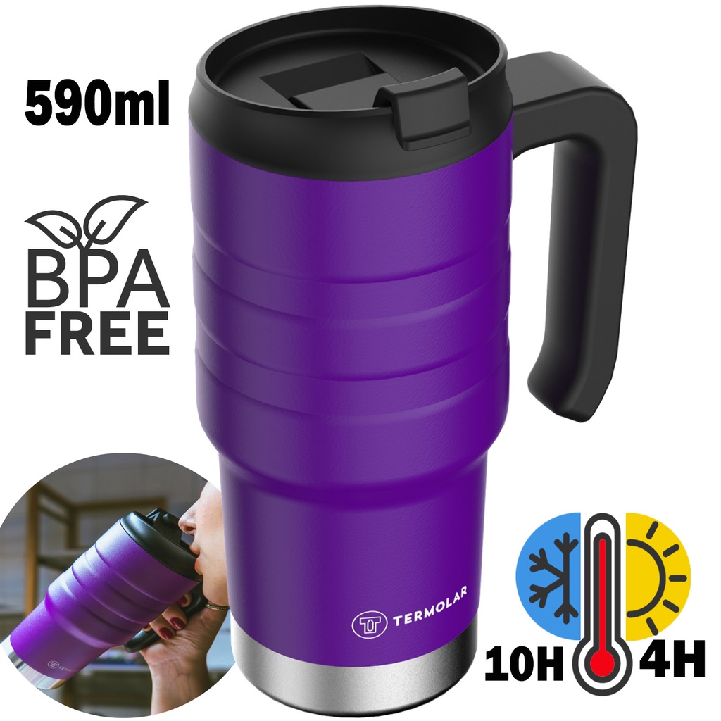 Copo Térmico Roxo Tampa 590ml Café Chá Quente Frio Termolar em Oferta na Shopee