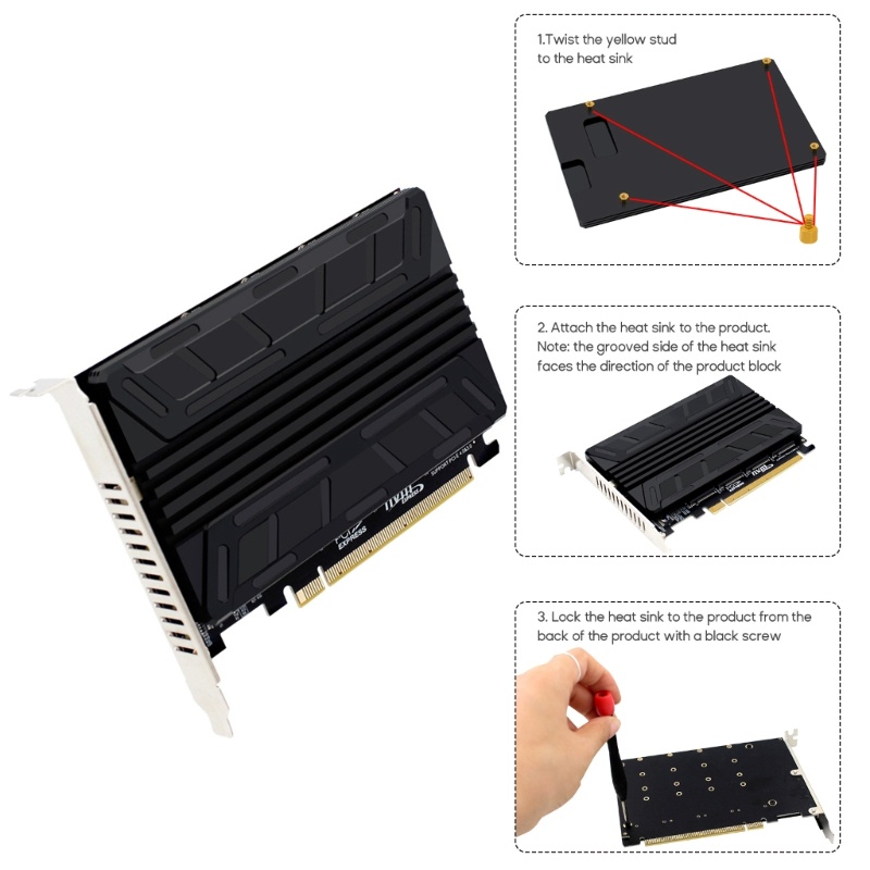 Almofada Dissipador Calor Alumínio Para NVME M-KEY SSD RAIDs PCIE X16 Array Adapter