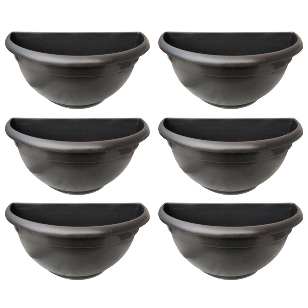 Kit 6 Meio Vaso De Parede Médio Plástico Preto P/ Jardim Vertical Jardineira Planta Pendente Avenca