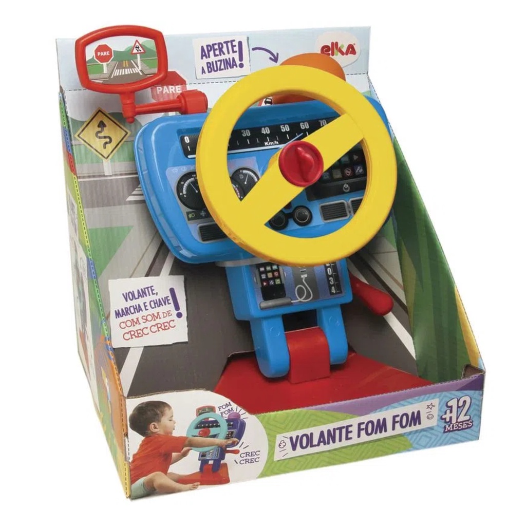 Brinquedo Infantil Volante Fom Fom 26cm em Plástico com Buzina, Marcha e Chave com Som de Cre Crec Elka - 1181 em Oferta na Shopee