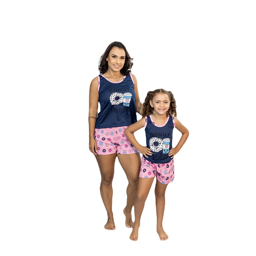 Kit Pijama Mãe e Filha Baby Doll Regata Rosquinha
