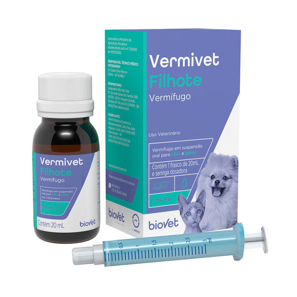 Vermífugo Vermivet Filhote Para Cães E Gatos Biovet 20mL em Oferta na Shopee