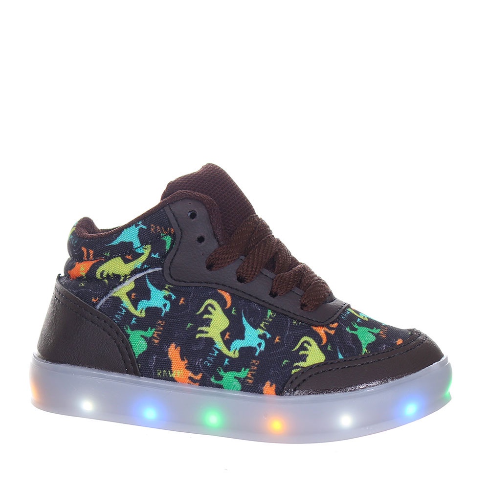 Tenis Botinha com luzes de led colorida estampa dinossauros Trix Infantil bebe masculino