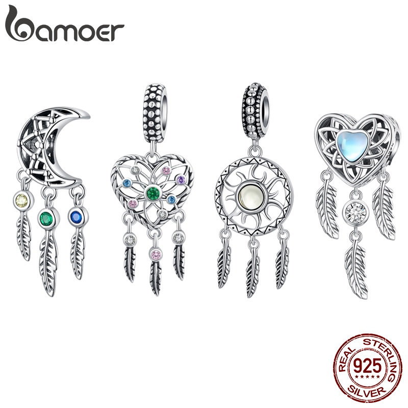 BAMOER925 Sterling Silver Dream Catcher Retro Beaded Ornamento De Bricolage Para Meninas