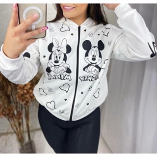 Moletom com Capuz Poliéster Feminino adulto Minnie Mickey Casaco com Bolso Ziper
