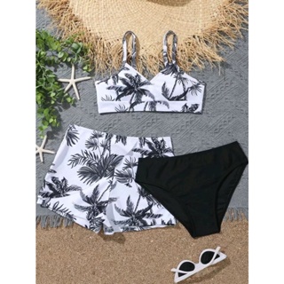 Conjuntos De Biquíni Com Calção De Banho Para Meninas 3pack Coconut Palm Print Crianças De 8-12 Anos 2023 Fato em Oferta na Shopee