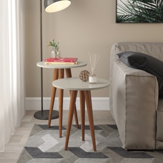 Conjunto de Mesas Laterais Slim Tampo Redondo MDF Patrimar
