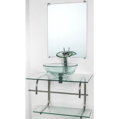 GABINETE DE VIDRO PARA BANHEIRO INOX 60CM CUBA REDONDA INCOLOR