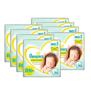 Kit 8 Fralda Descartável Pampers Premium Care Recém-Nascido RN+ 160 Tiras