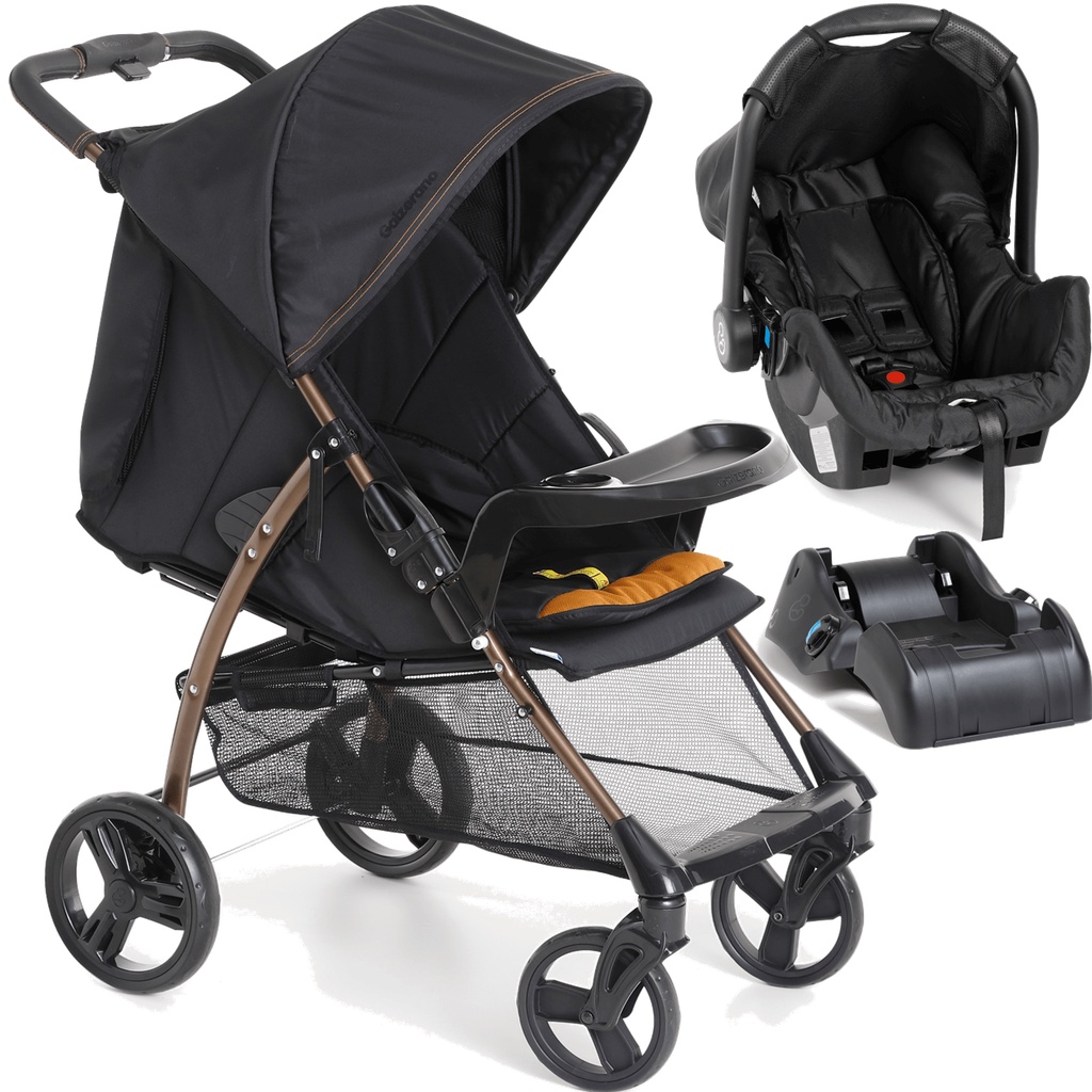 Carrinho com Bebe Conforto Base Galzerano San Remo Preto Cobre em Oferta na Shopee