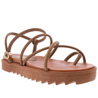 Sandália Gabriela Flatform Tratorada Tiras Cruzadas Caramelo