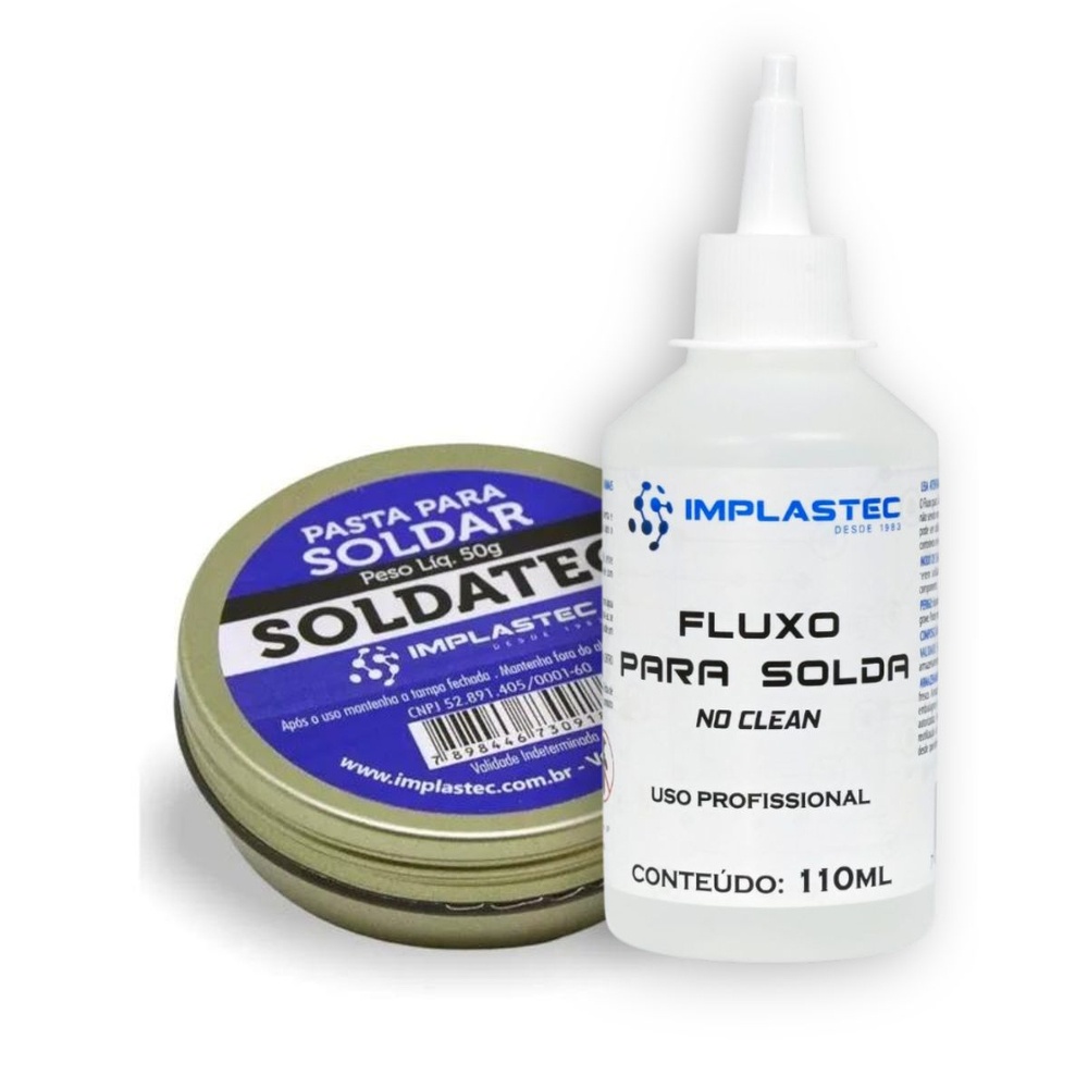 Kit Fluxo Liquido No Clean 110ml Pasta De Solda Soldatec 50g - Implastec