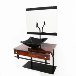 GABINETE DE VIDRO 60CM APX COM CUBA QUADRADA MADEIRA NOGUEIRA