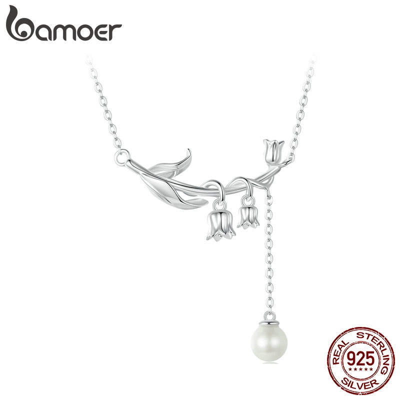 Bamoer 925 Colar De Flores De Prata Lily of the Valley Jóias Estilo Vale Para Pr