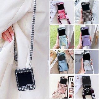 Capa De Couro De Luxo Com Alça Cruzada Samsung Galaxy Z Flip 5 4 3 Lanyard Stars Carcaça Do Coração 4 3 Protetora À Prova De Choque Para Telefone