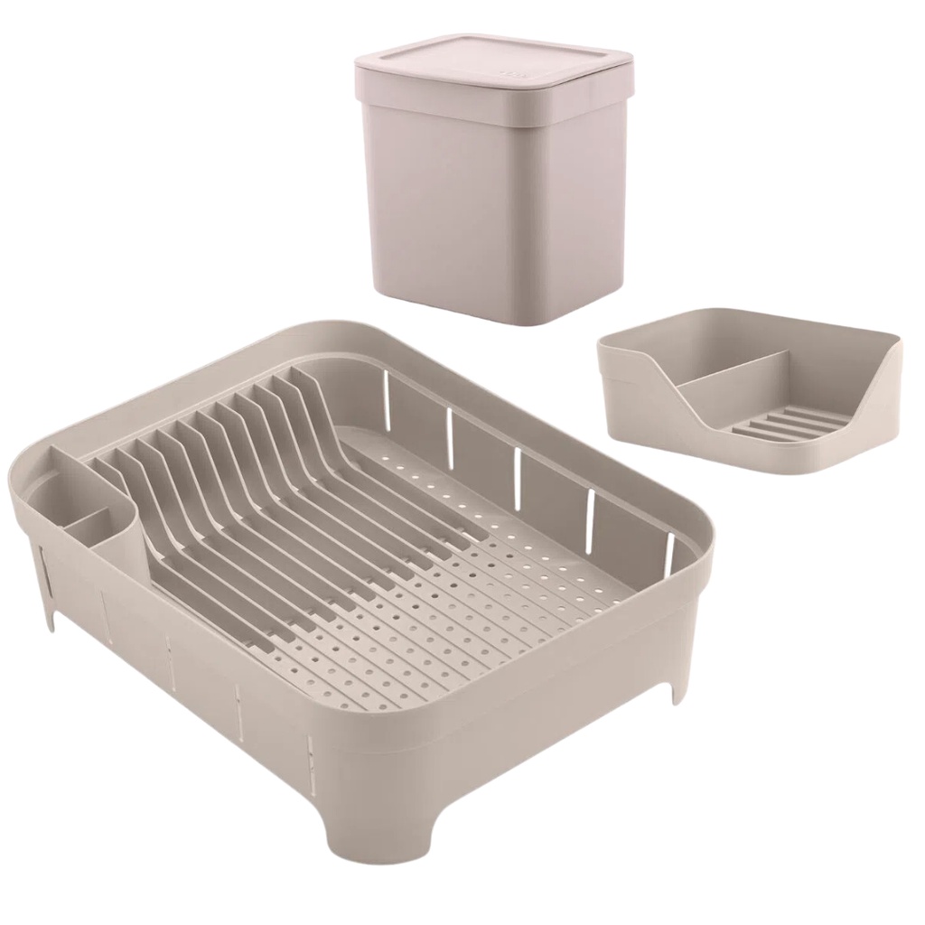 Kit Organizador de Pia Bancada Cozinha 3pcs Conjunto Escorredor Louças Porta Detergente Lixeira Ou - Home & Living