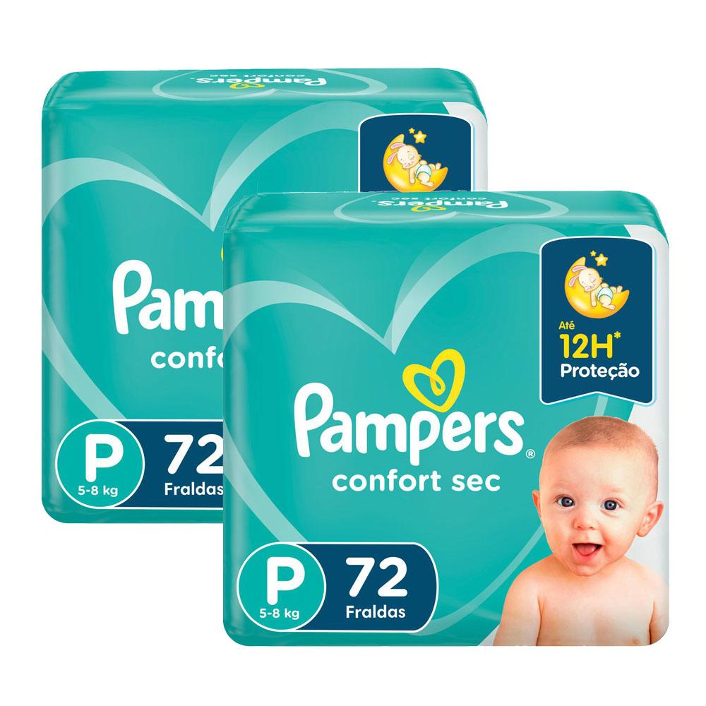 Kit 2 Fraldas Pampers Confort Sec Super Tamanho P 72 Unidades - Mom & Baby