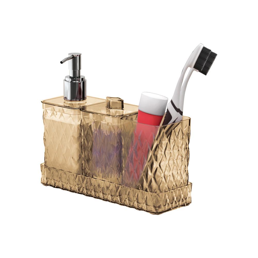 Kit Banho  Banheiro Lavabo Organização Pia com Bandeja Citrino Glamour 4 Peças Plasútil em Oferta na Shopee