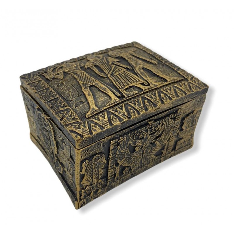 Porta Jóias Egipcio Baú 6x8x5 cm Dourado Envelhecido em Resina em Oferta na Shopee