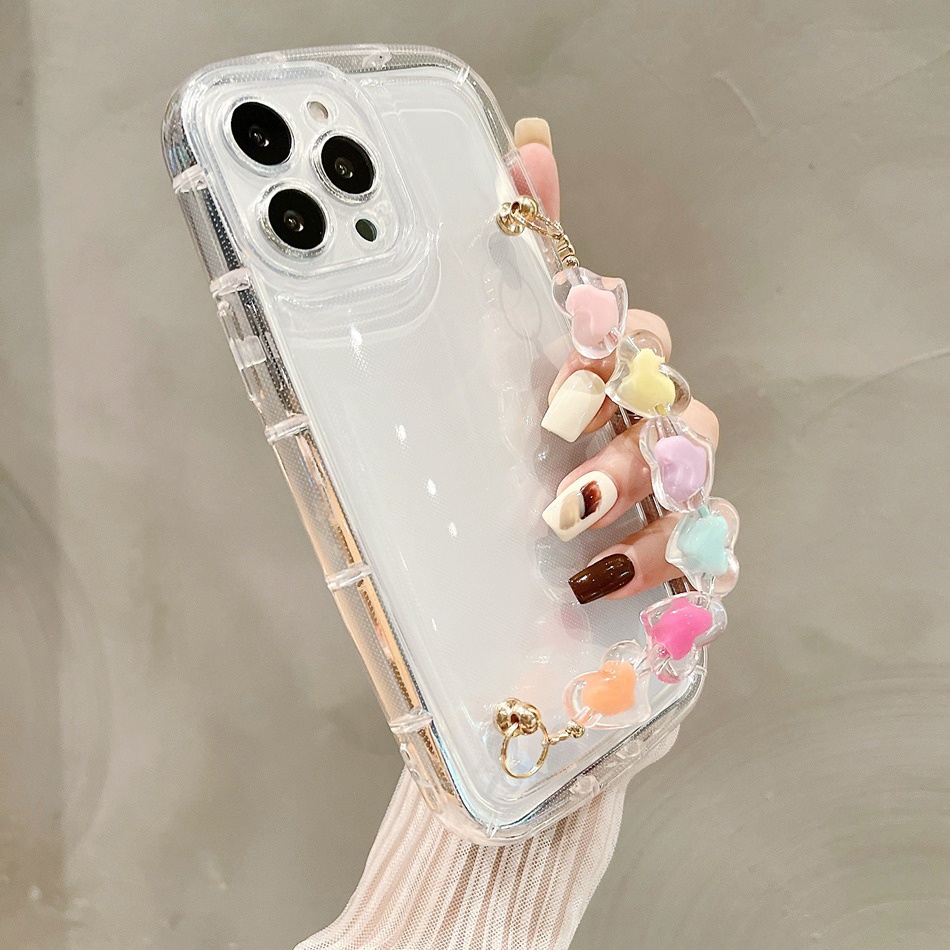 Capa Macia TPU Samsung Galaxy A54 A34 A14 A04s A13 A32 A23 A02s A30s A52 A72 A51 A71 A50 A30s Laser Star Love Bracelet Corrente Airbag À Prova De Choque Transparente