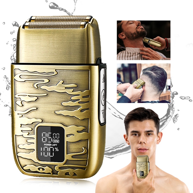 Presente Para O Dia Dos Pais Nova Lâmina De Barbear Homens clipper De Cabelo display digital LCD Masculino Elétrica Toda Metálica Uso Doméstico Salão De Cabeleireiro Careca Empurrar Cortador Branco