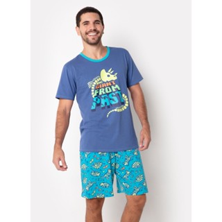 Pijama Manga Curta Masculino Algodão Dinossauro Fósseis - Puket