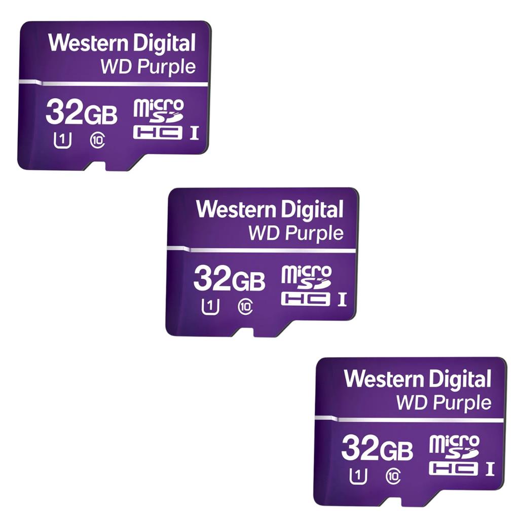 Kit 3 Cartões de Memória WD Purple 32GB MicroSD para Câmeras de Segurança Intelbras e CFTV