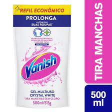 Vanish Branco Tira Manchas Multiuso em Gel Roupas Brancas Sem Cloro Refil 500ml