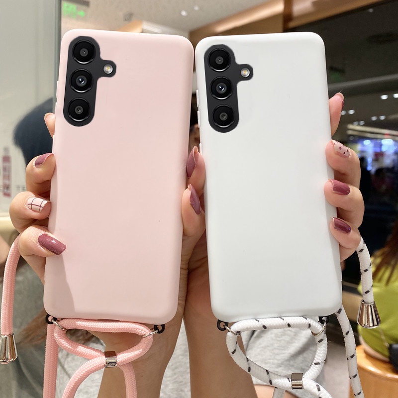 Samsung Galaxy A14 A24 A34 A54 A04 A04E M13 4G 5G Cordão De Cinta Transversal Corrente De Silicone Para A 14 24 34 54 Capa De TPU Cor De Doce