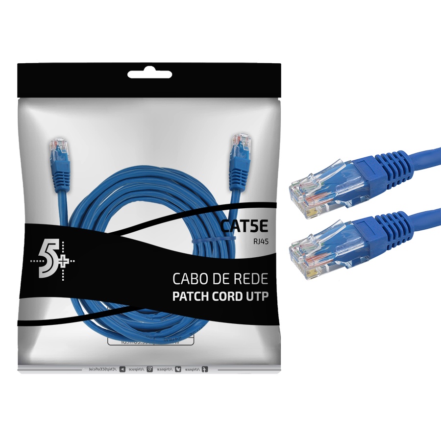 Cabo De Rede Patch Cord Azul 10 Metros Rj45 Cat5e Utp - 5+