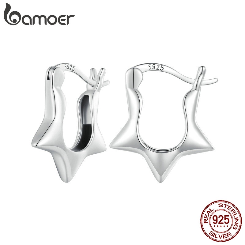 Bamoer 925 Prata Esterlina Brincos Estrela Simples Todos Os Dias Jóias De Moda Versáteis Para Mulheres SCE1615 em Oferta na Shopee