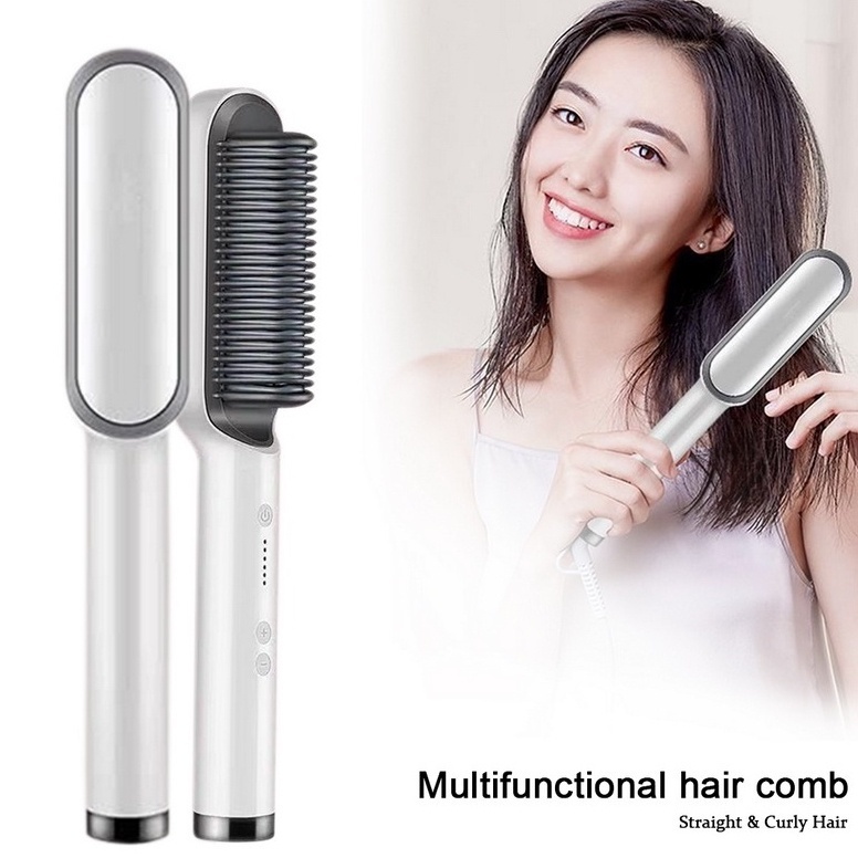 Escova Alisadora Anion Hair Pro 3 em 1 , Secador, Chapinha e Modelador de Cachos Bivolt YIHAN