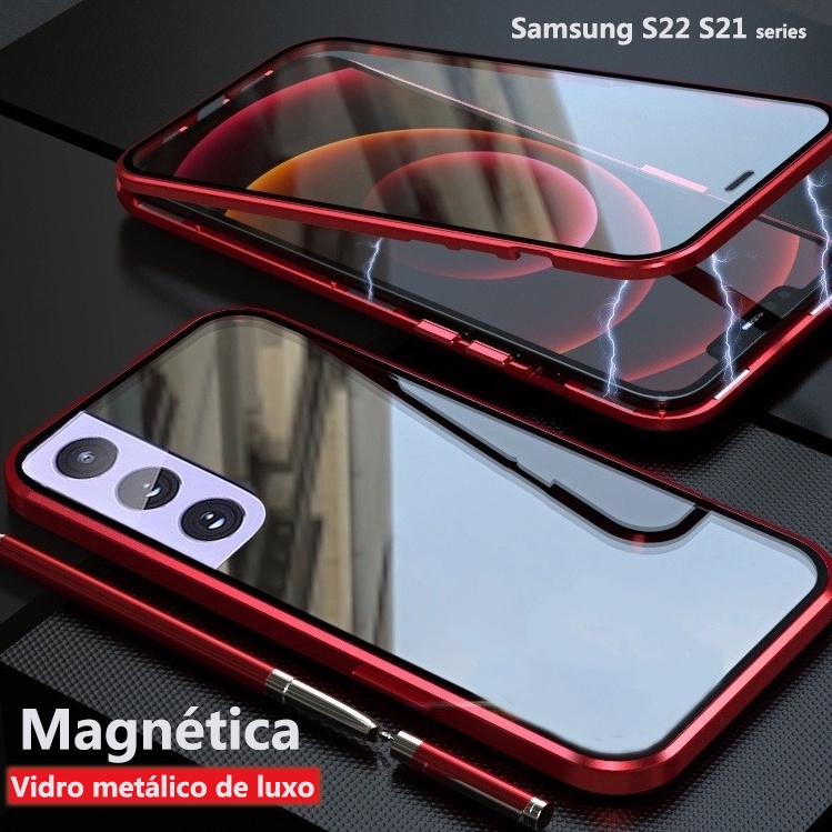 Capa Protetora Magnética Dupla Face 360 Para Samsung S23 S22 S21 Ultra Plus S20FE Vidro Temperado
