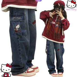 Desenho Animado Anime Sanrio Hello Kitty Y2k Calças De Ganga Femininas De Cintura Alta Perna Larga Streetwear Vintage Estudante Retas Casuais [RAIN]
