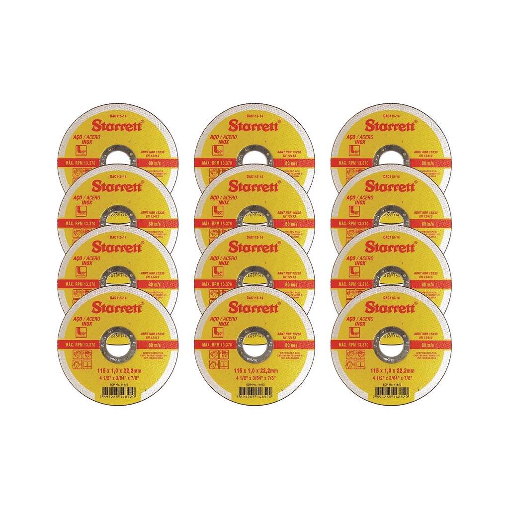 Kit 12 Discos De Corte Extra Fino Inox Starrett 115mm 4.1/2" x 1mm Profissional em Oferta na Shopee