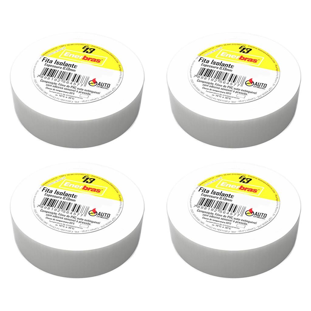 Kit 4 Fitas Isolantes 18mmX20m Branca PVC E13 Enerbras - Home & Living